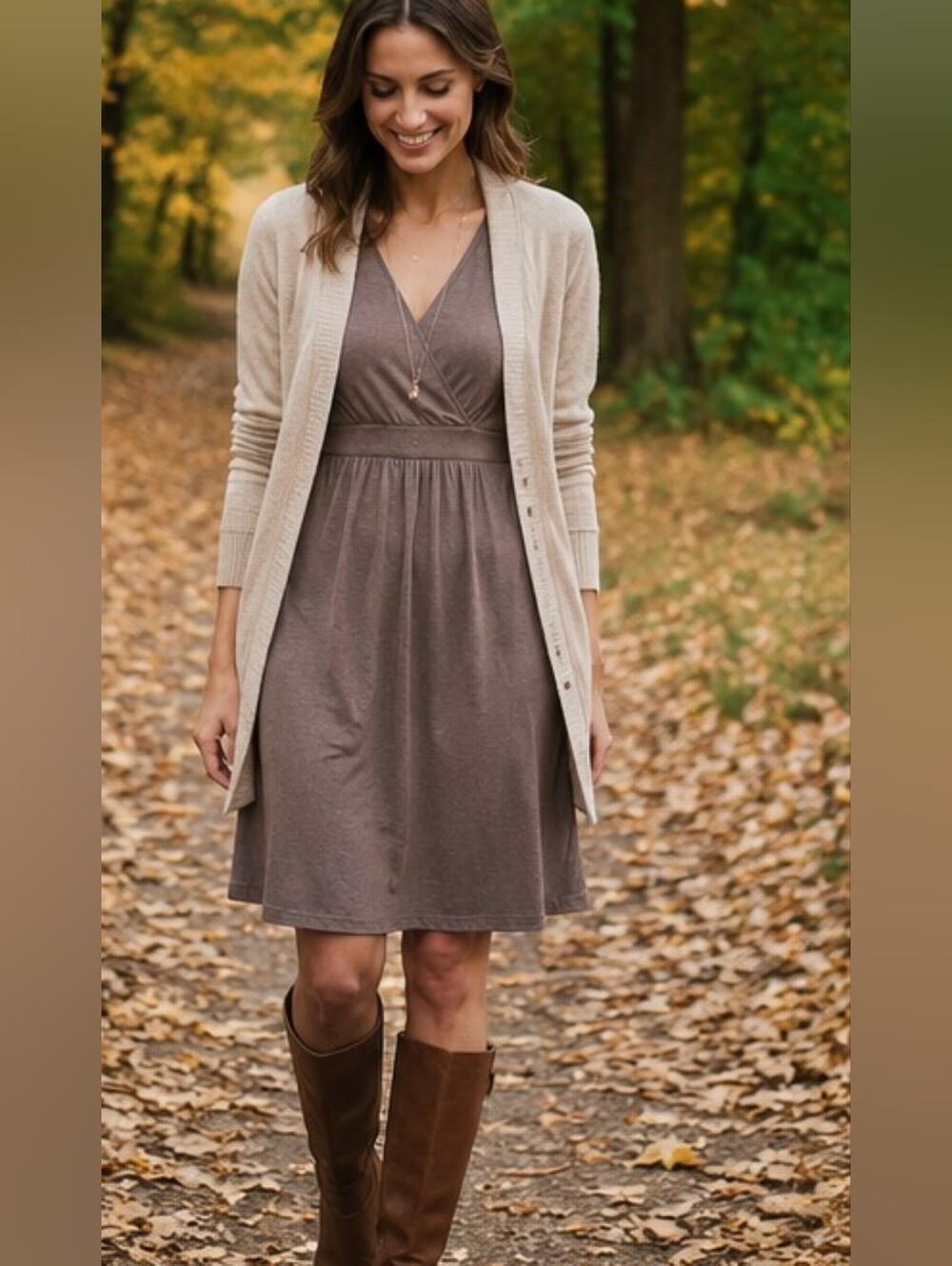 Boden Faux Wrap Jersey Dress US 10R UK 14R Brown Mole Taupe Cotton Capsule - Picture 2 of 8